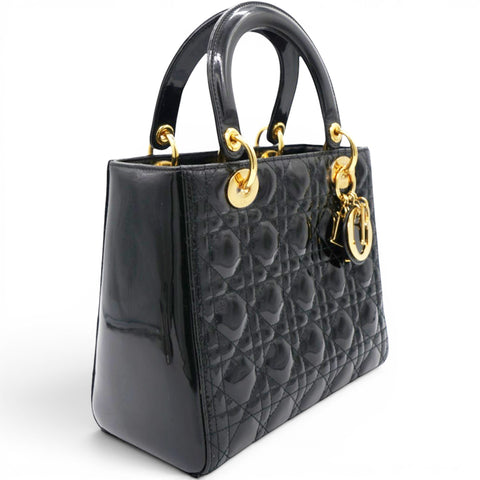 Christian Dior Patent Cannage Medium Lady Dior Black 
