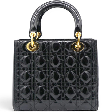 Christian Dior Patent Cannage Medium Lady Dior Black 