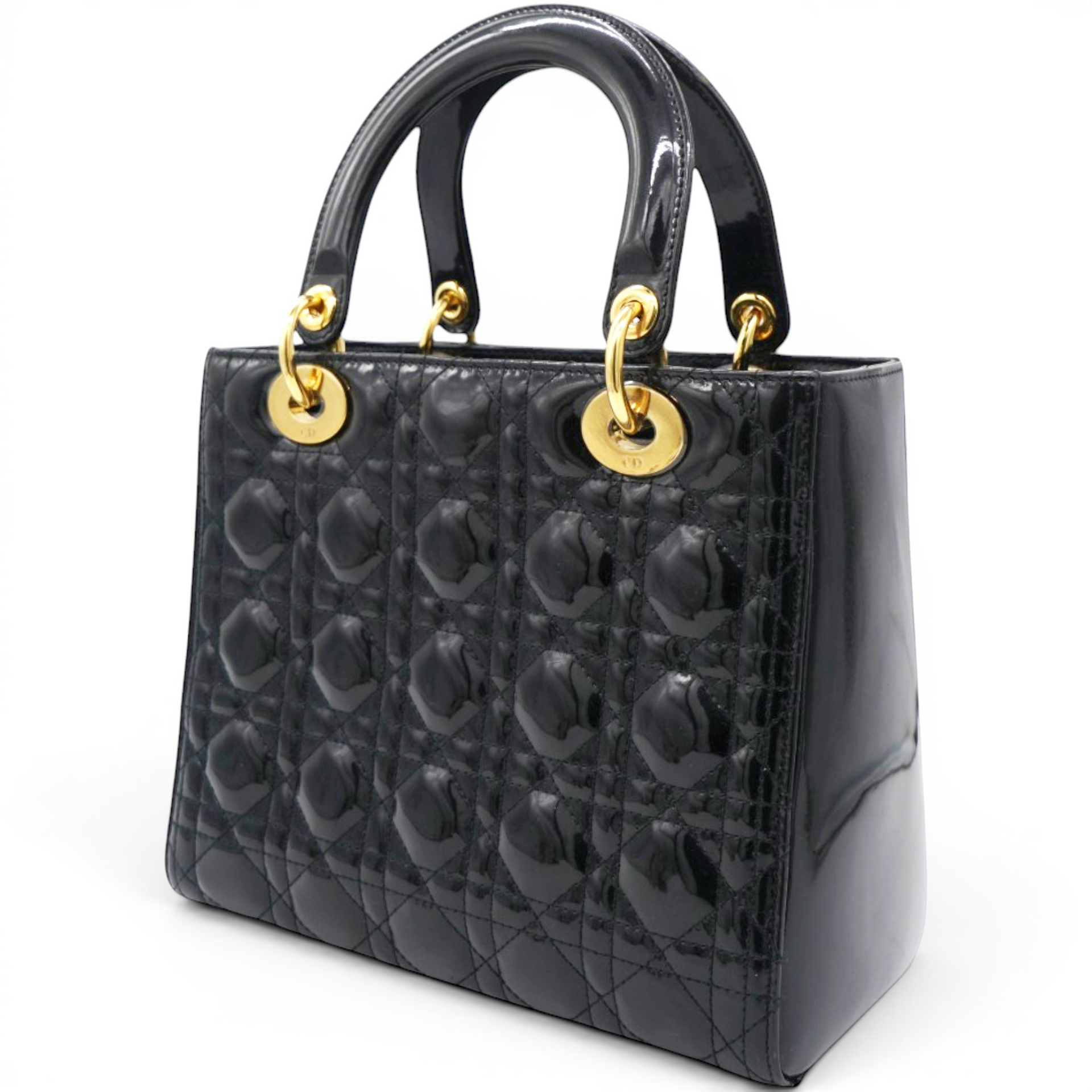 Christian Dior Patent Cannage Medium Lady Dior Black 