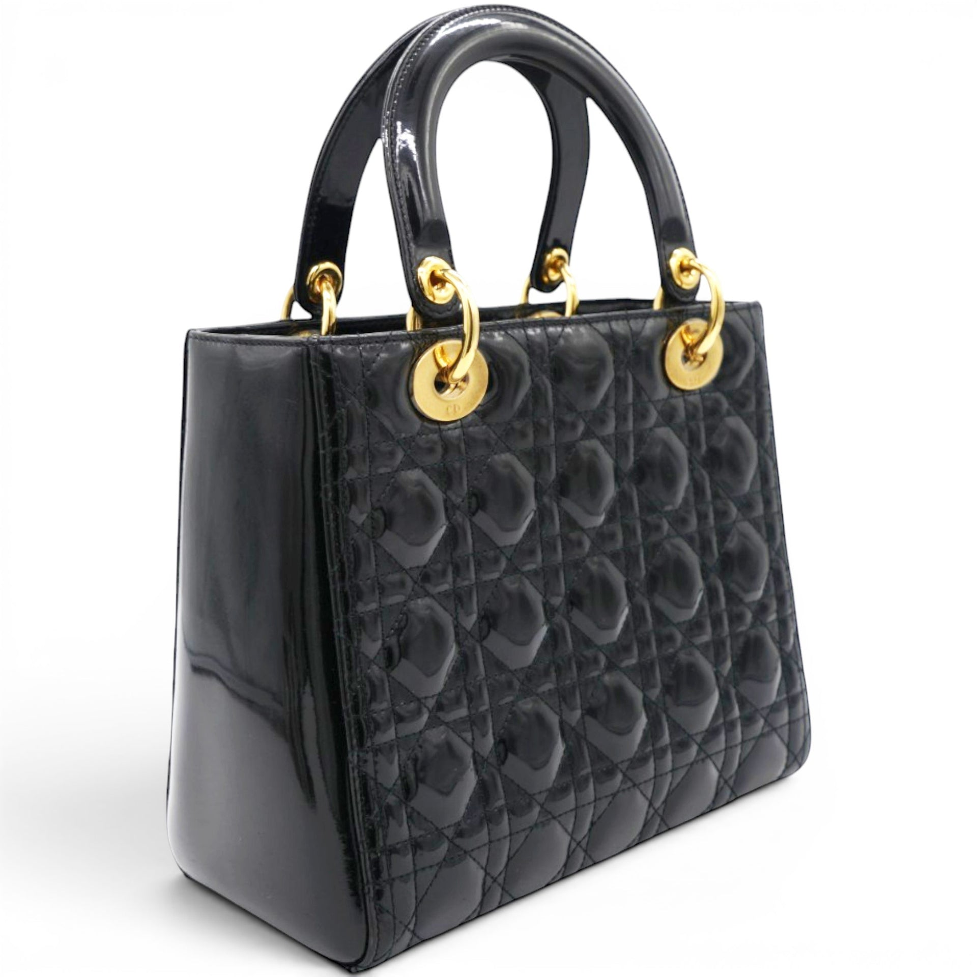 Christian Dior Patent Cannage Medium Lady Dior Black 