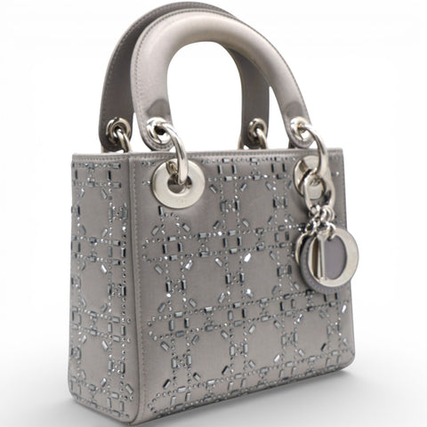 Christian Dior Satin Crystal Cannage Mini Lady Dior