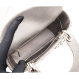 Christian Dior Satin Crystal Cannage Mini Lady Dior Gray 