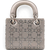Christian Dior Satin Crystal Cannage Mini Lady Dior Gray 
