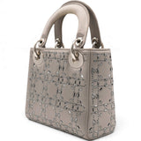 Christian Dior Satin Crystal Cannage Mini Lady Dior Gray 