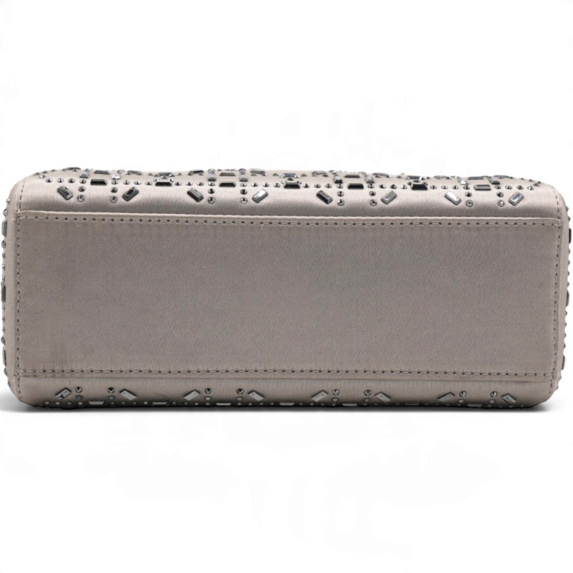 Christian Dior Satin Crystal Cannage Mini Lady Dior Gray 
