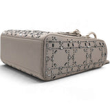 Christian Dior Satin Crystal Cannage Mini Lady Dior Gray 