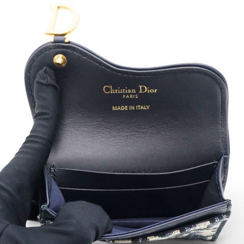 Christian Dior Smooth Calfskin Oblique Saddle Lotus Wallet Blue 