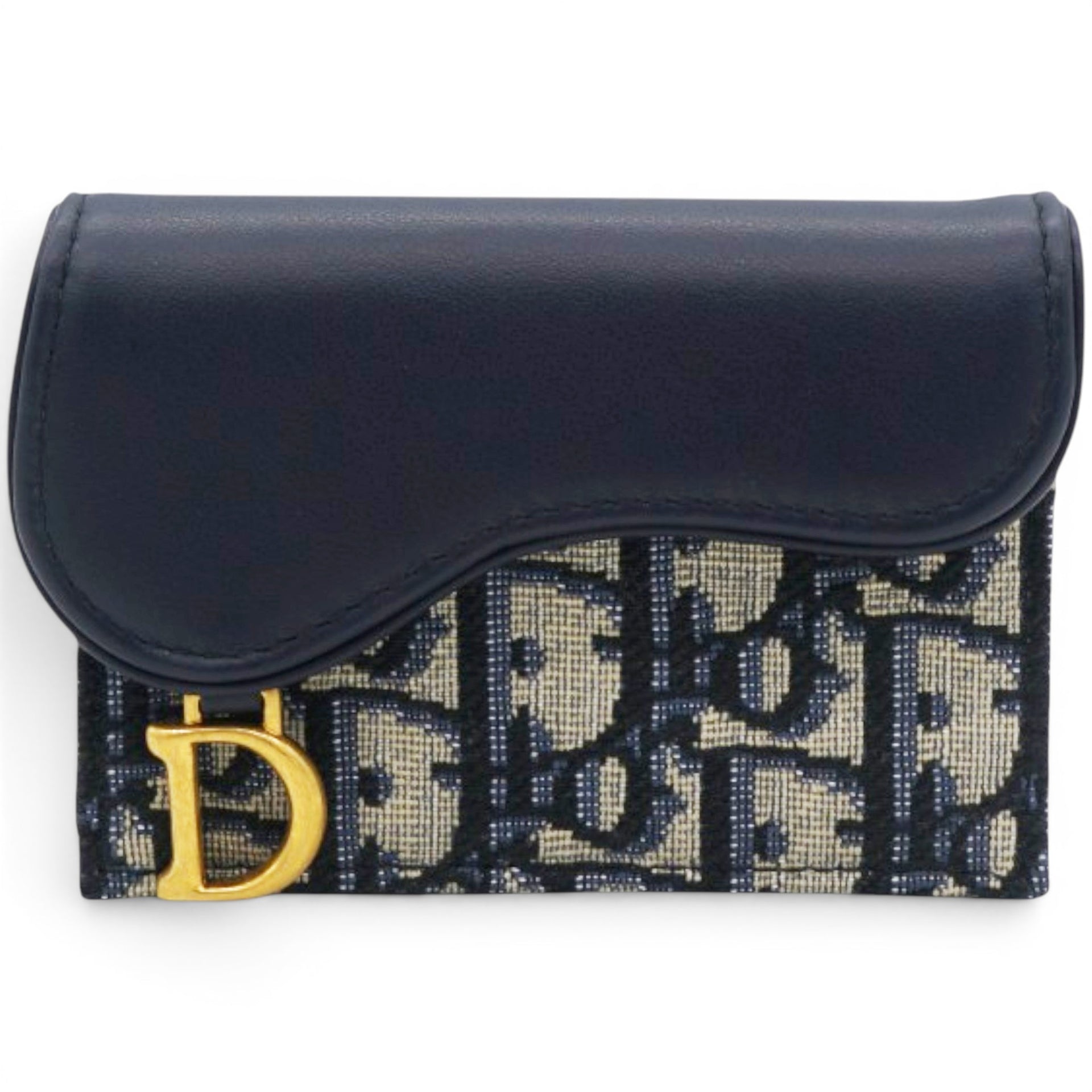 Christian Dior Smooth Calfskin Oblique Saddle Lotus Wallet Blue 