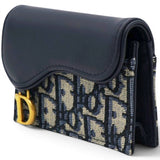 Christian Dior Smooth Calfskin Oblique Saddle Lotus Wallet Blue 