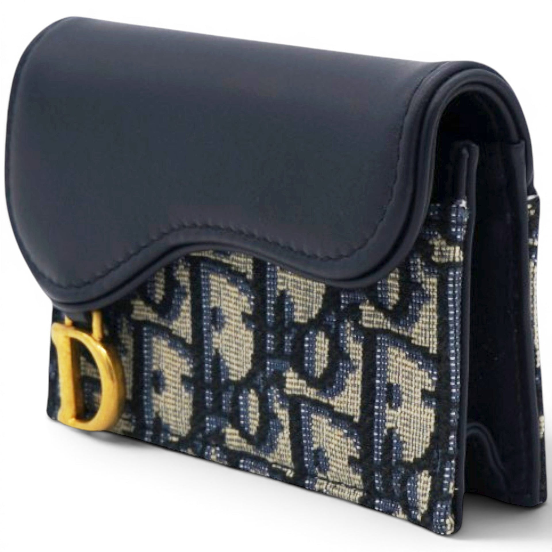 Christian Dior Smooth Calfskin Oblique Saddle Lotus Wallet Blue 
