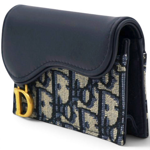 Christian Dior Smooth Calfskin Oblique Saddle Lotus Wallet Blue 