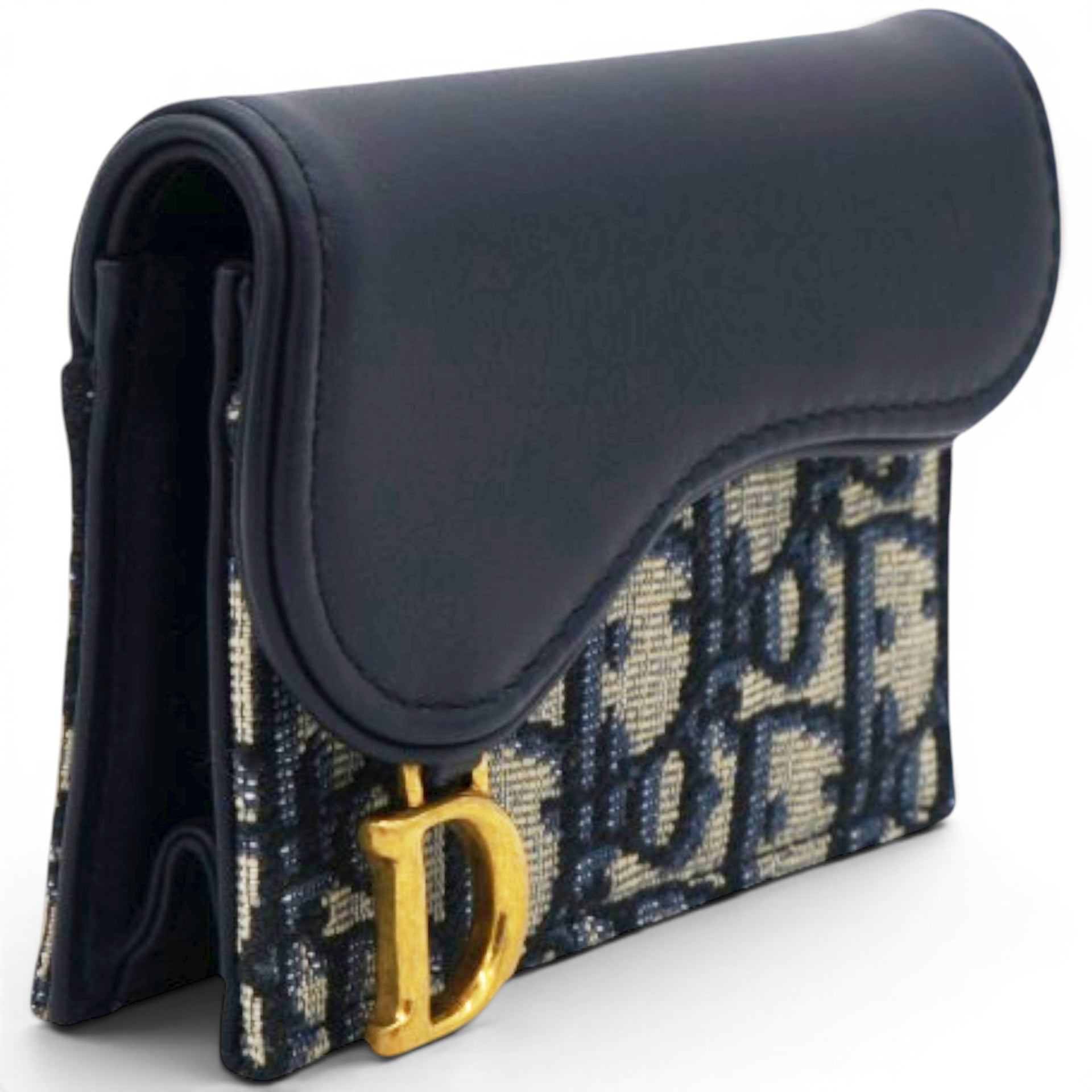 Christian Dior Smooth Calfskin Oblique Saddle Lotus Wallet Blue 