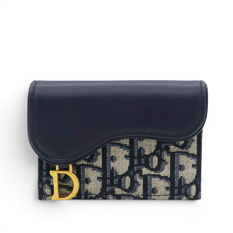 Christian Dior Smooth Calfskin Oblique Saddle Lotus Wallet Blue 