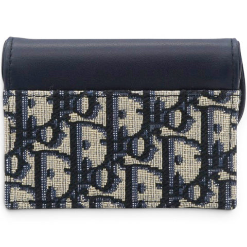 Christian Dior Smooth Calfskin Oblique Saddle Lotus Wallet Blue 