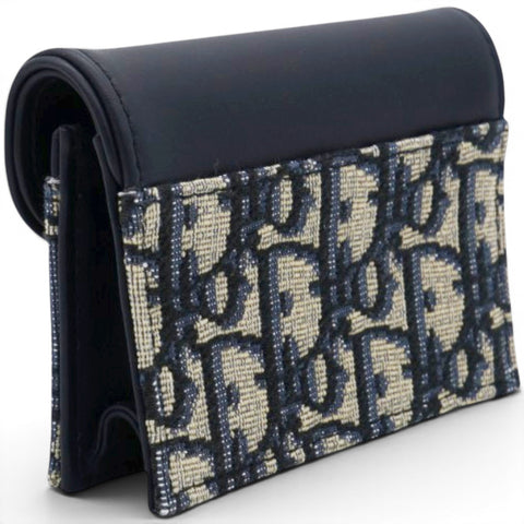 Christian Dior Smooth Calfskin Oblique Saddle Lotus Wallet Blue 