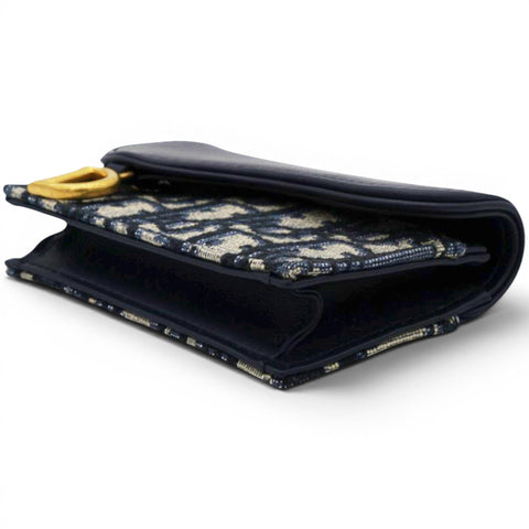 Christian Dior Smooth Calfskin Oblique Saddle Lotus Wallet Blue 