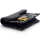 Christian Dior Smooth Calfskin Oblique Saddle Lotus Wallet Blue 