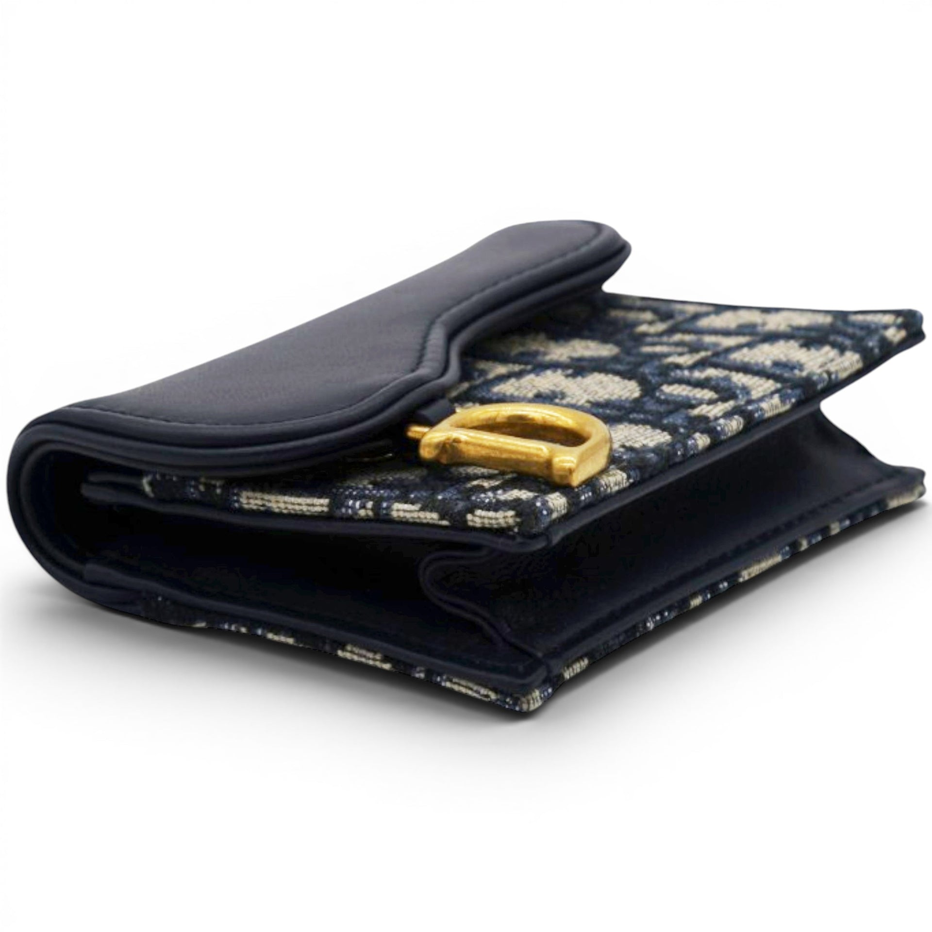 Christian Dior Smooth Calfskin Oblique Saddle Lotus Wallet Blue 