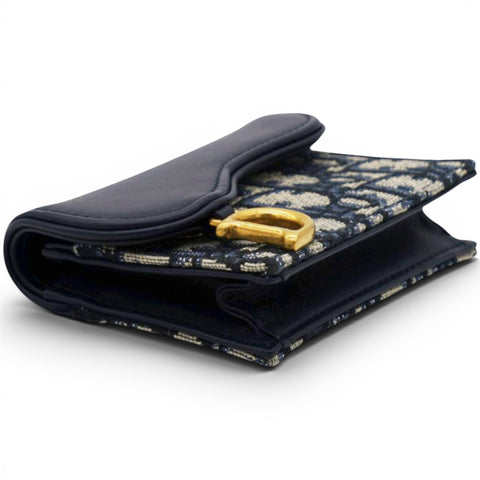 Christian Dior Smooth Calfskin Oblique Saddle Lotus Wallet Blue 