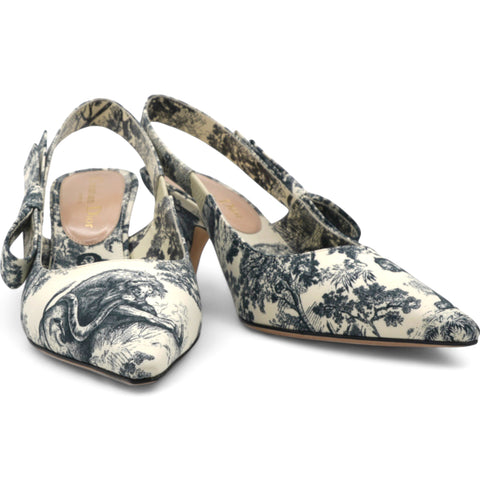 Christian Dior  Toile De Jouy Sweet D Slingback Pumps  Off White Size 36.5 