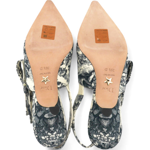 Christian Dior  Toile De Jouy Sweet D Slingback Pumps  Off White Size 36.5 