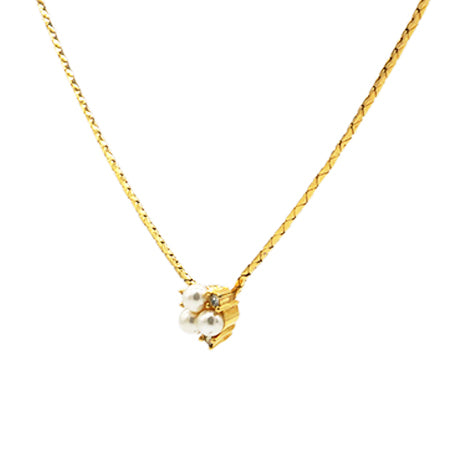 Christian Dior Vintage 3 Pearl Golden Necklace With Rhinestone 