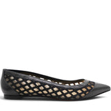 Christian Louboutin Black Leather and Lace Pointed Toe Ballet Flats Size35 