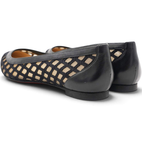 Christian Louboutin Black Leather and Lace Pointed Toe Ballet Flats Size35 