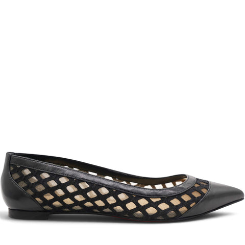 Christian Louboutin Black Leather and Lace Pointed Toe Ballet Flats Size35 