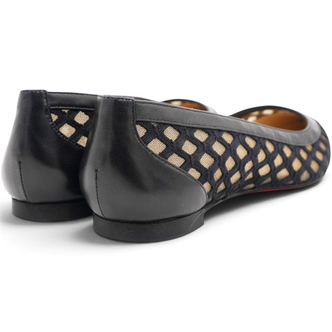 Christian Louboutin Black Leather and Lace Pointed Toe Ballet Flats Size35 