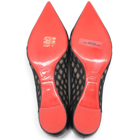 Christian Louboutin Black Leather and Lace Pointed Toe Ballet Flats Size35 