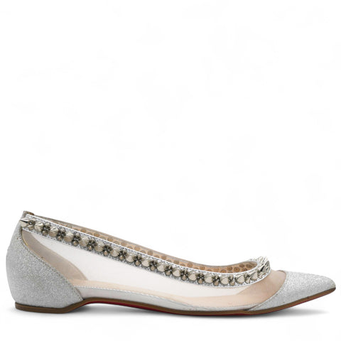 Christian Louboutin Silver Flat Point Toe Shoe Size34 
