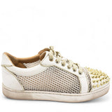 Christian Louboutin White Mesh and Leather AC Viera Spiked Orlato Low Top Sneakers Size 34 