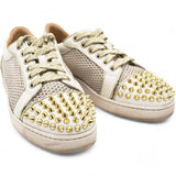 Christian Louboutin White Mesh and Leather AC Viera Spiked Orlato Low Top Sneakers Size 34 