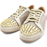 Christian Louboutin White Mesh and Leather AC Viera Spiked Orlato Low Top Sneakers Size 34 