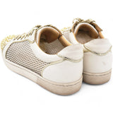 Christian Louboutin White Mesh and Leather AC Viera Spiked Orlato Low Top Sneakers Size 34 