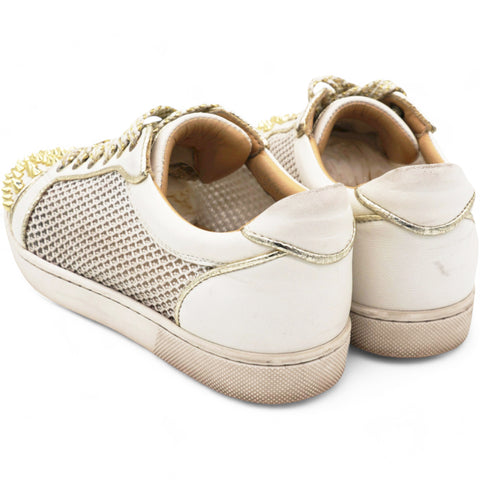 Christian Louboutin White Mesh and Leather AC Viera Spiked Orlato Low Top Sneakers Size 34 