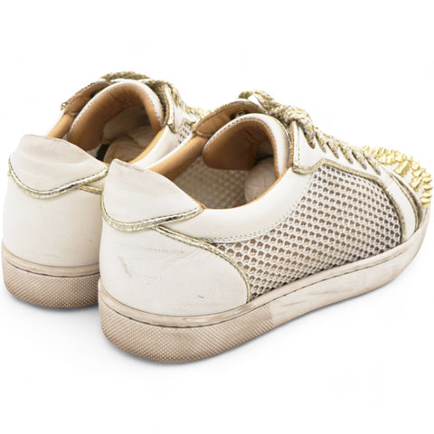 Christian Louboutin White Mesh and Leather AC Viera Spiked Orlato Low Top Sneakers Size 34 