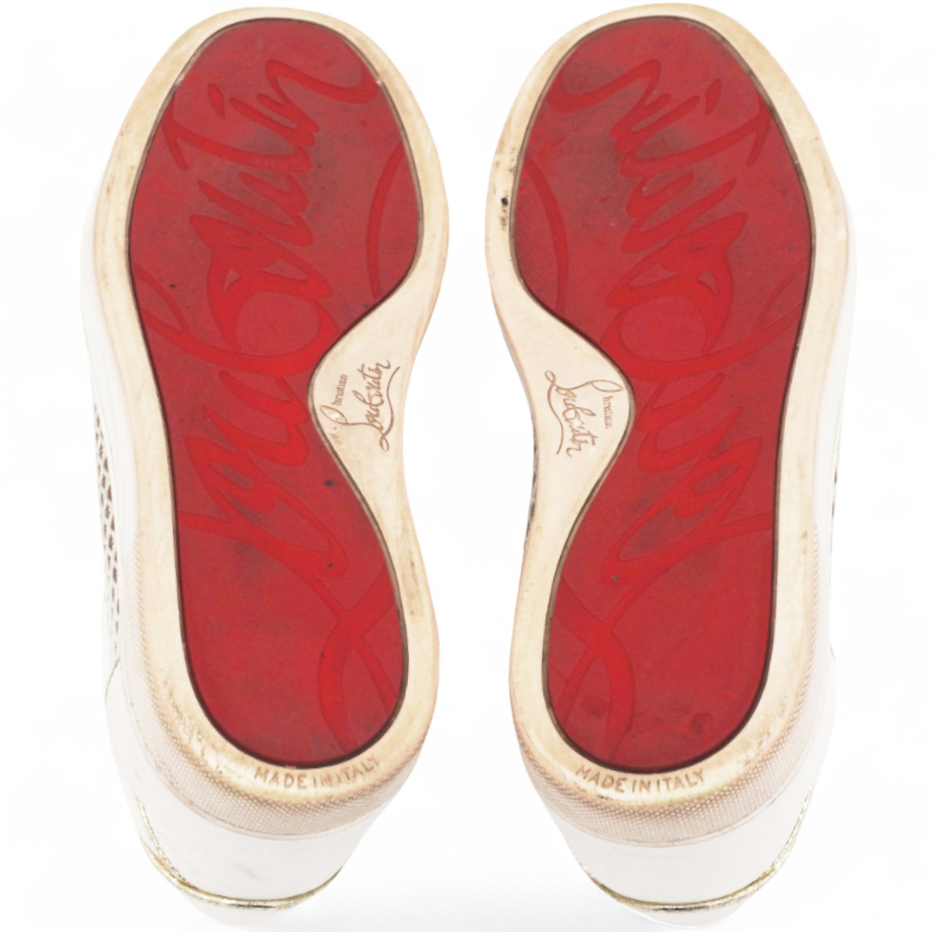 Christian Louboutin White Mesh and Leather AC Viera Spiked Orlato Low Top Sneakers Size 34 