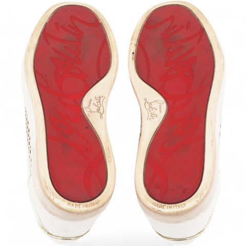 Christian Louboutin White Mesh and Leather AC Viera Spiked Orlato Low Top Sneakers Size 34 