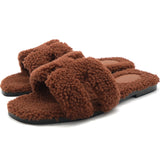 Brown Shearling Fur Oran Flat Sandals 39