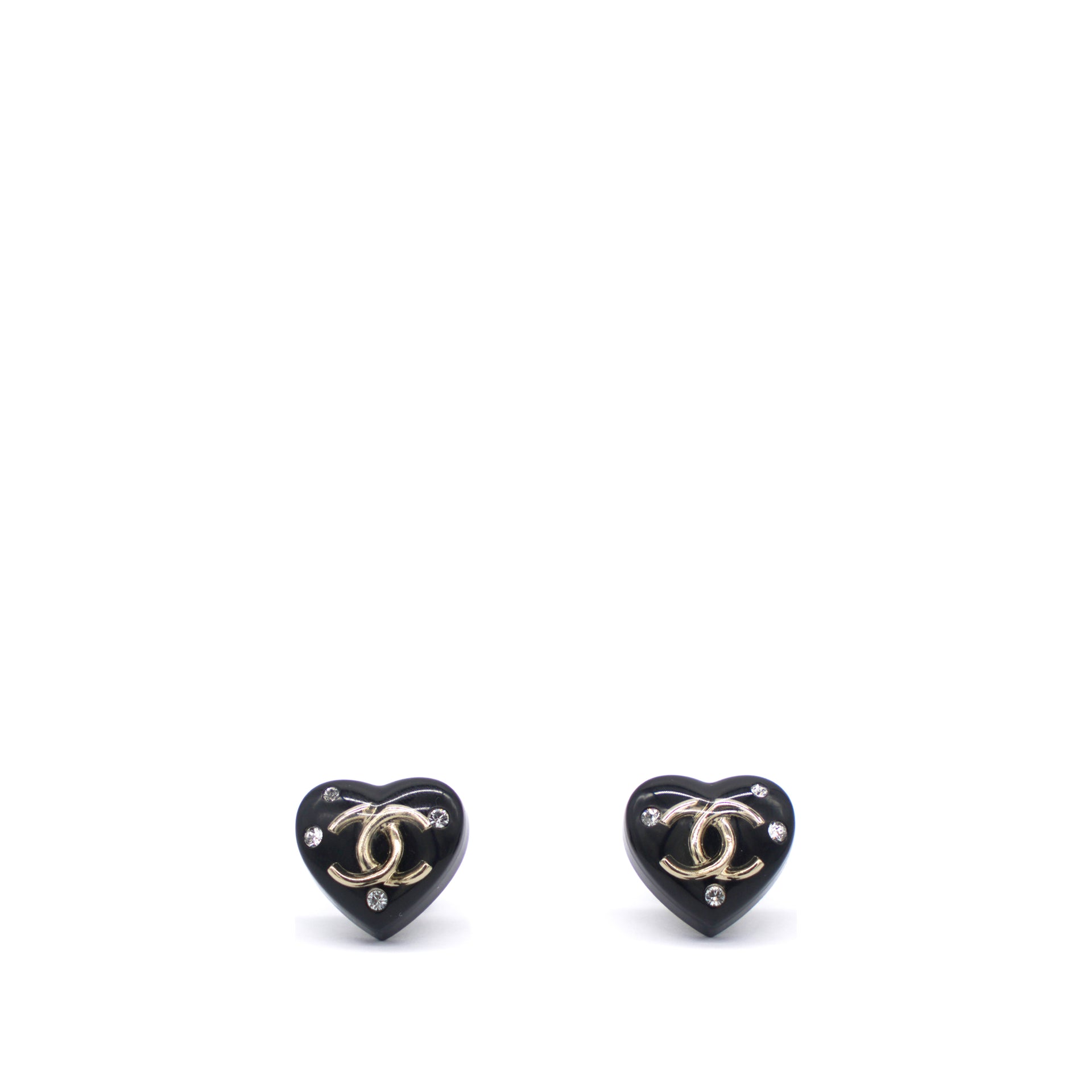 Resin Crystal CC Heart Earrings Black Gold
