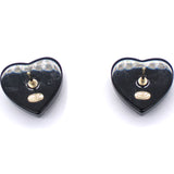 Resin Crystal CC Heart Earrings Black Gold