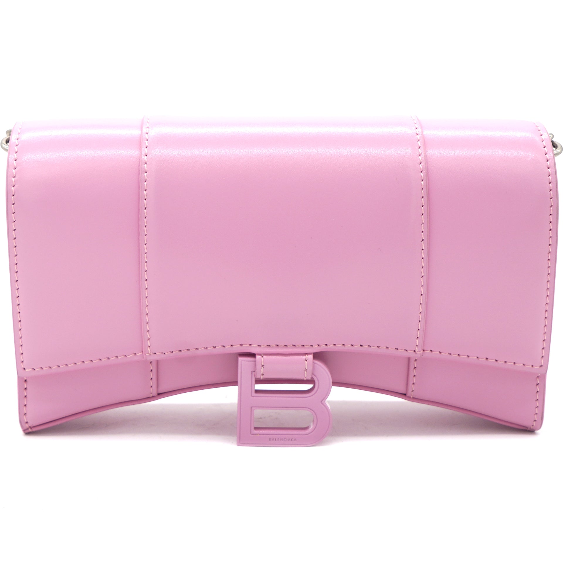 Hourglass leather Wallet on Chain Pink