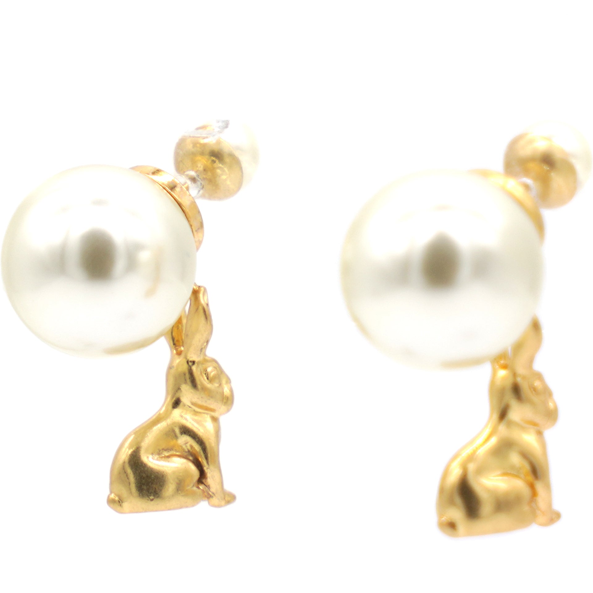 Tribales Earrings with Gold Metal Rabbit Accents and Pearls