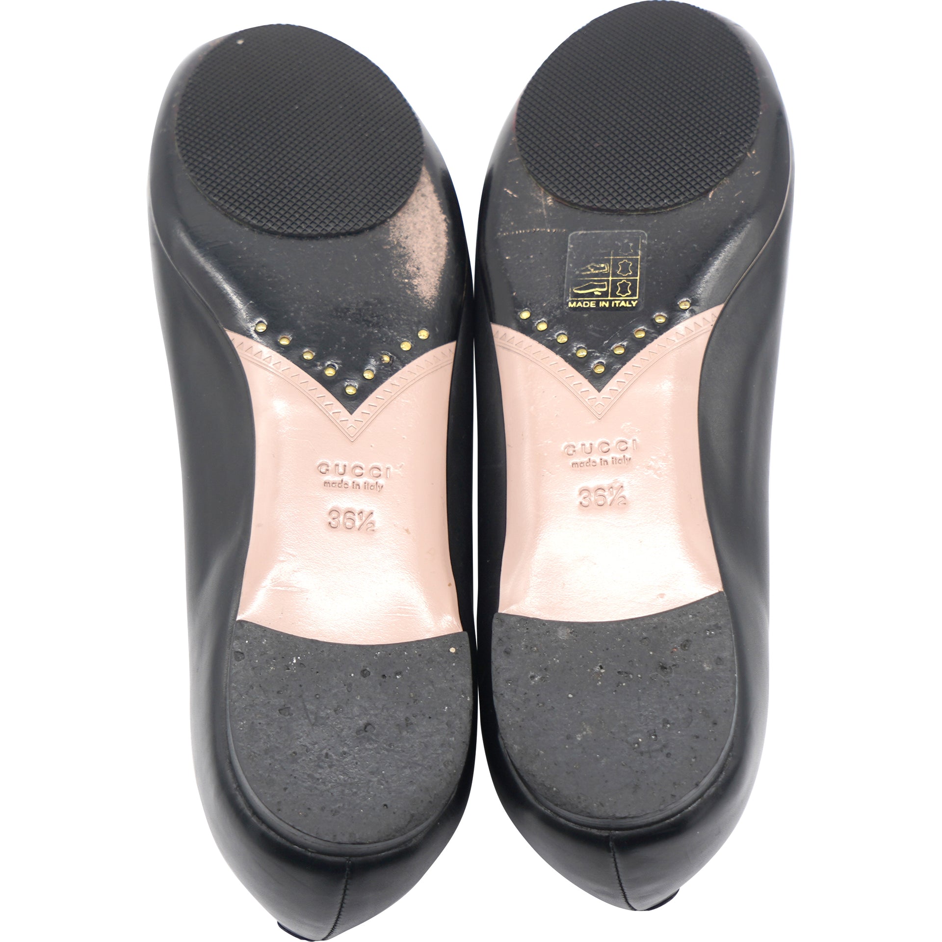 Black Calfskin Leather Pom Pom Ballet Flats Size 36.5