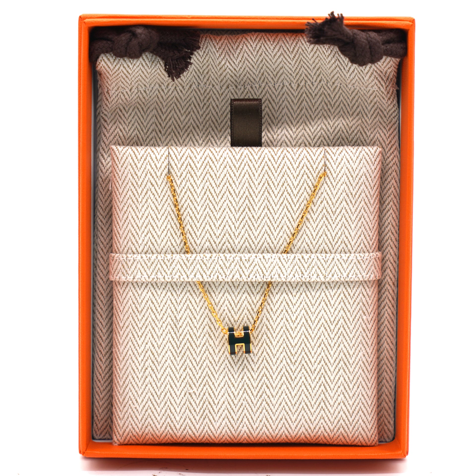 Hermes Pop H Mini Vert Cypres Lacquer Yellow Gold-Plated Pendant