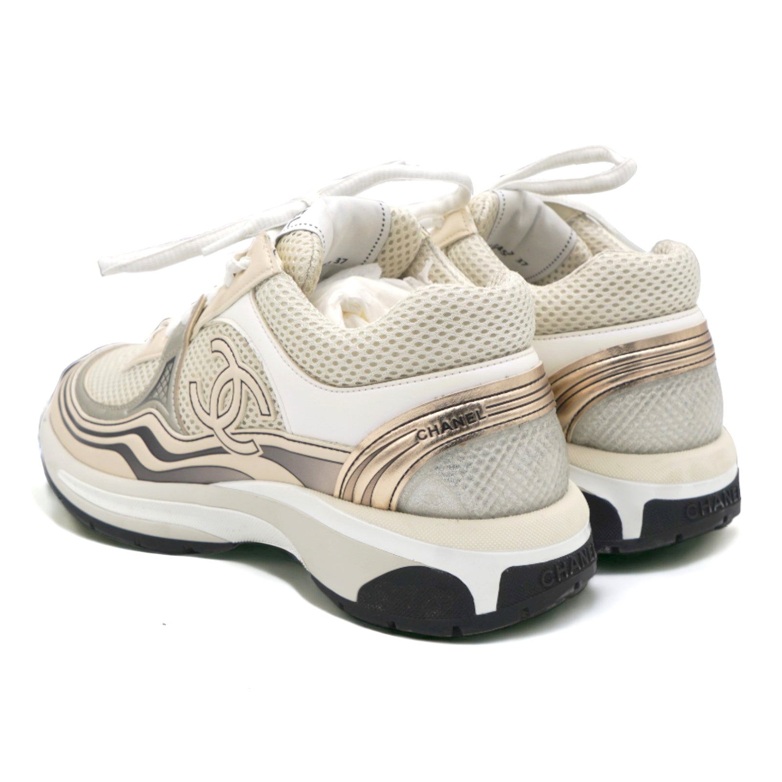 SASOM  shoes Chanel Sneakers Fabric Laminated & White Silver (W) Check the  latest price now!