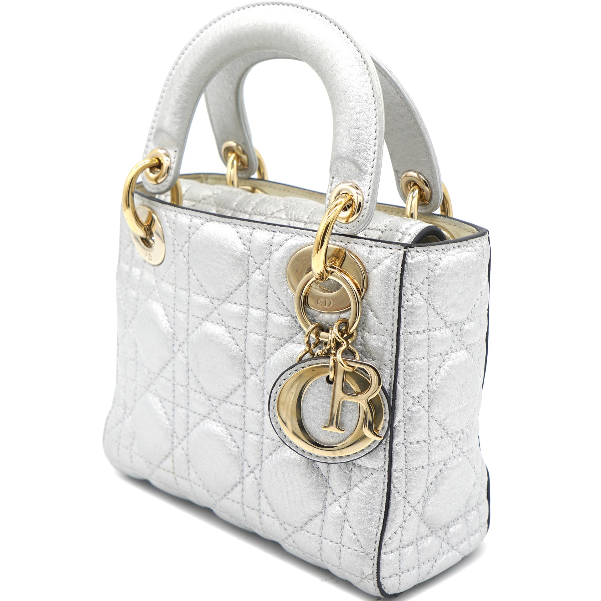 Lambskin Cannage Supple Mini Lady Dior Metallic Silver