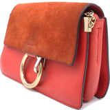 Suede Calfskin Small Faye Shoulder Bag Orange Red